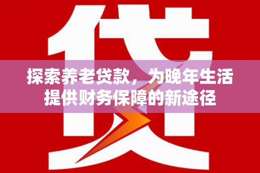 灵武探索养老贷款，为晚年生活提供财务保障的新途径
